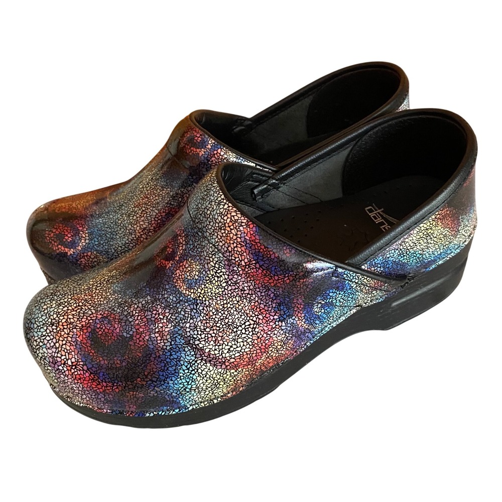 Dansko Professional Multi Color Iridescent Mosaic Nursing Leather Clogs 37 6.5-7